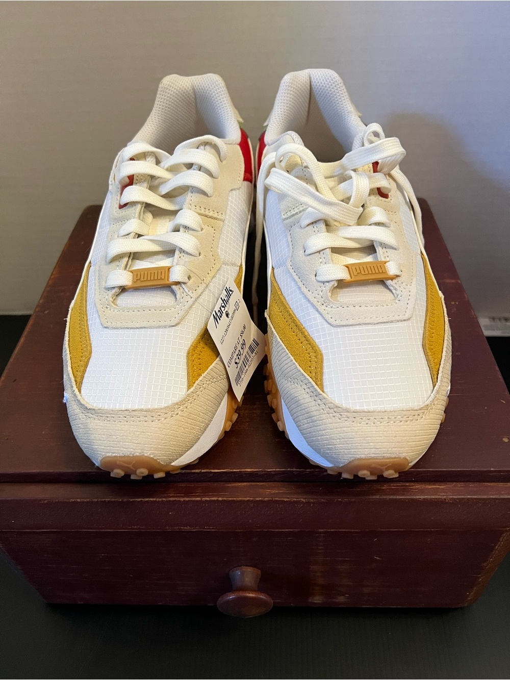 Puma White, Mustard and Red Retro Low-Top Sneakers